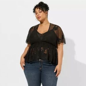Torrid Black Embroidered Mesh Peplum Kimono Size 3